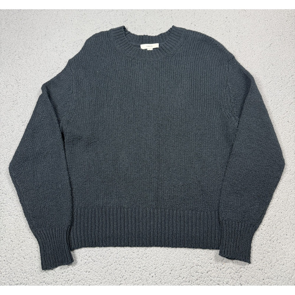 Vince Sweater Womens Medium Black Crew Neck Cotton Blend Textured Knit Pullover